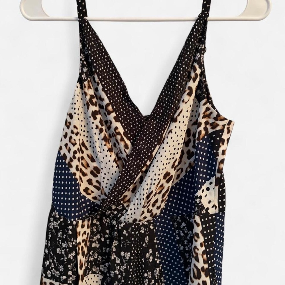 CAbi Leopard Print Polka Dot Y2K Patchwork Blouse Multicolor Size 6